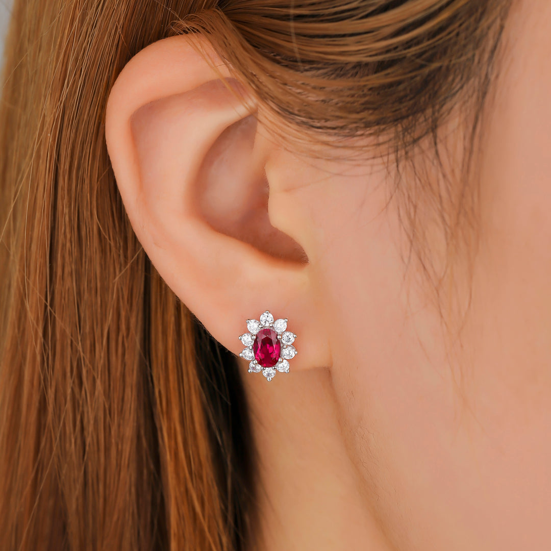 Oval Cut Ruby Floral Studs