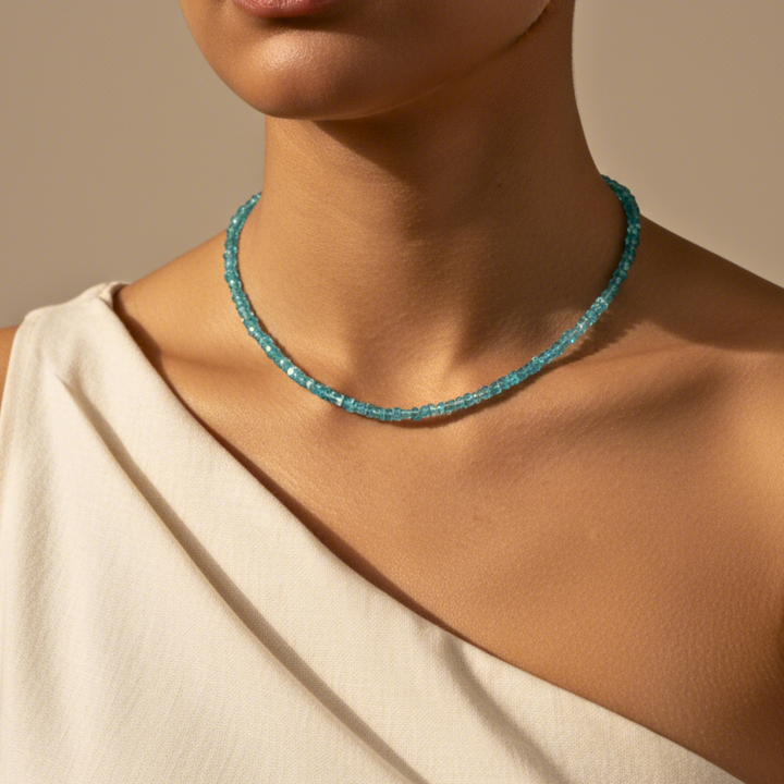 Blue Apatite Square Cut Necklace