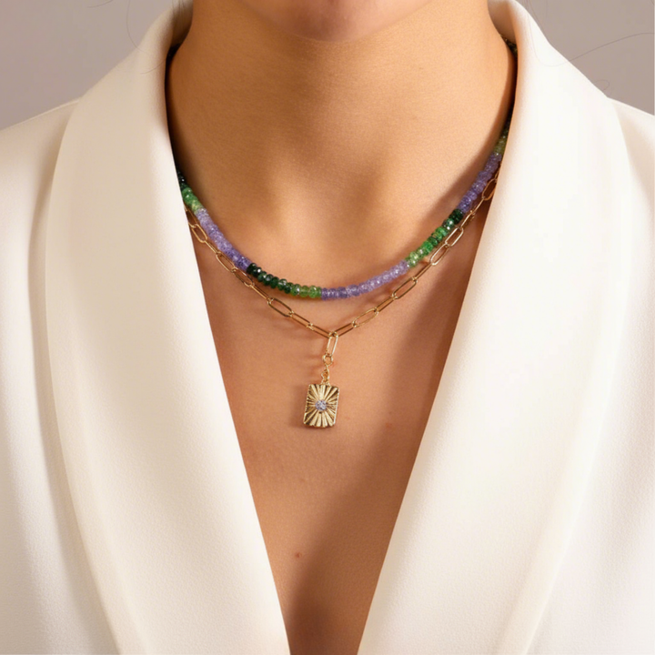 Tsavorite Tanzanite Faceted Necklace