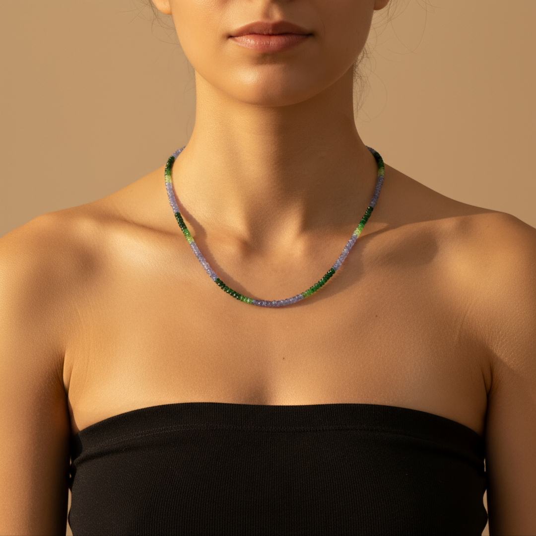Tsavorite Tanzanite Faceted Necklace