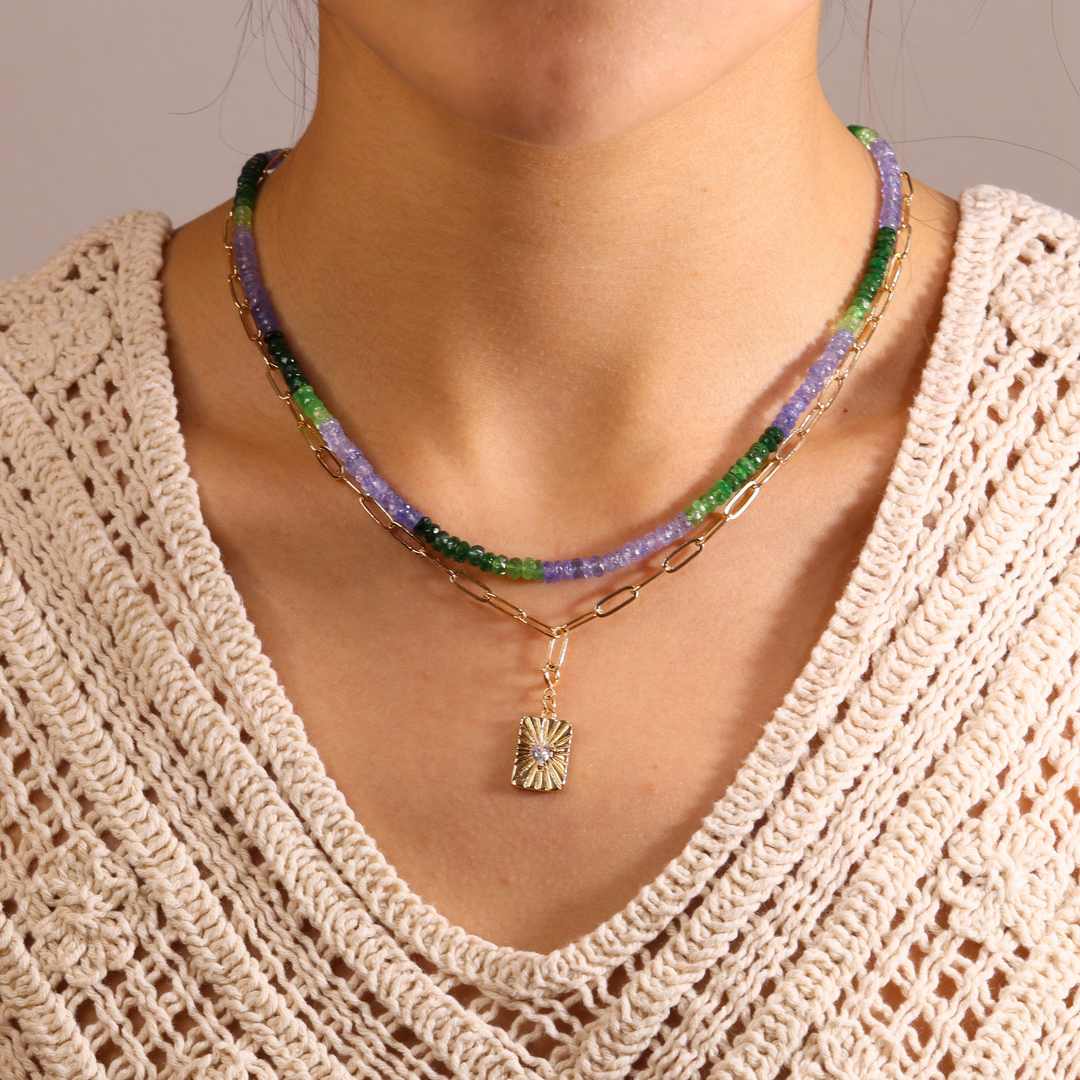 Tsavorite Tanzanite Faceted Necklace